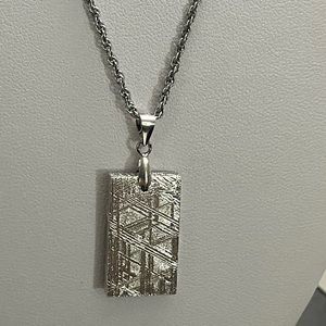Natural Muonionalusta Meteorite FreeSize Rectangular Silver Pendant 925 Unisex
